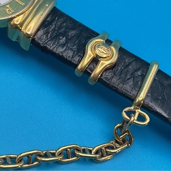 Gold-Tone Women's Watch with Black Leather Strap - Picture 7 of 14